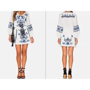 NWT Free People Anouk Ivory Combo Blue Embroidered Mini Dress Tunic Size Small